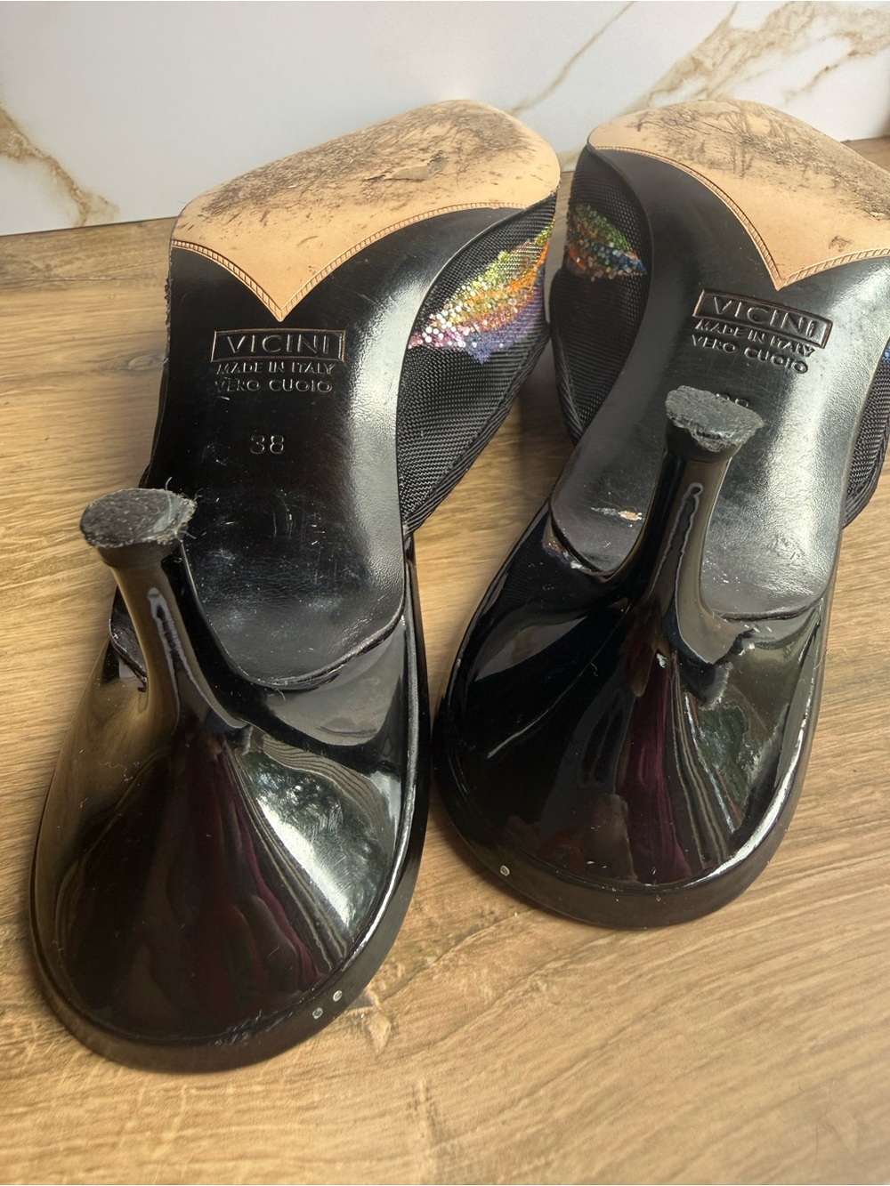 Authentic Vintage Y2K Vicini (Giuseppe Zanotti Design) Cosmic Galaxy Mesh Mules - Picture 7 of 8